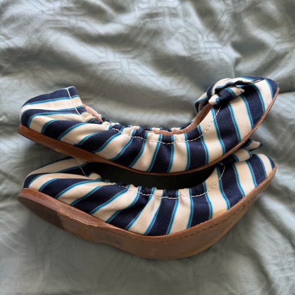 Miu Miu Blue and White Striped Flats with Bow - Picture 7 of 9